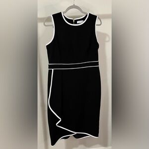 Calvin Klein sleeveless black dress with white trim, new with tags
